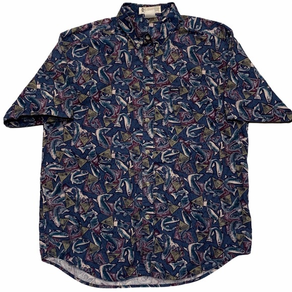 Vintage COLUMBIA Short Sleeve Button Up Fish Shirt - Picture 1 of 9